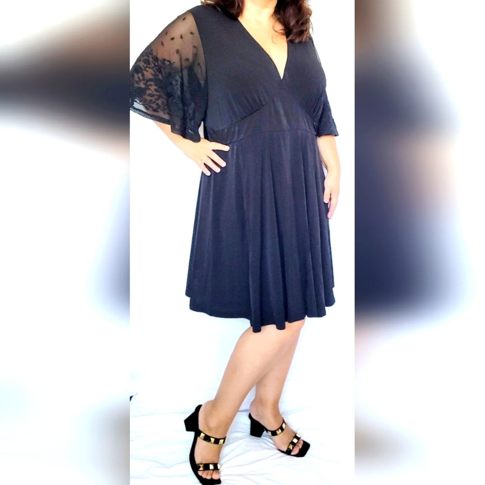 TORRID Women's Skater Midi Dress Lace Flutter Sleeve Black V-neck 4/4X